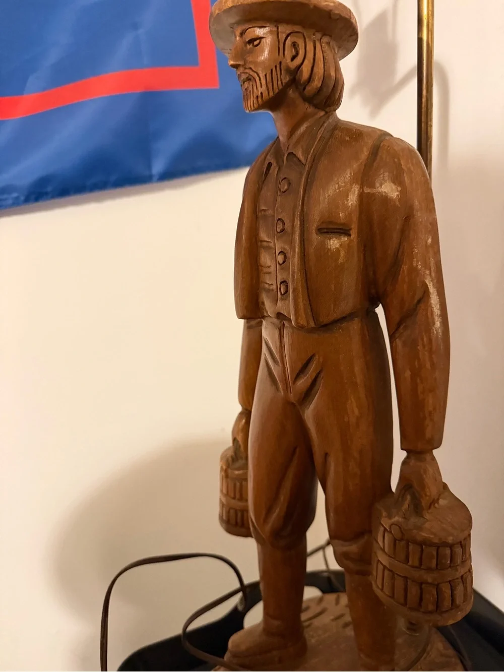 Vintage Americana Pioneer Man & Woman Wood Carved Lamps ( 20” Tall No Shades)